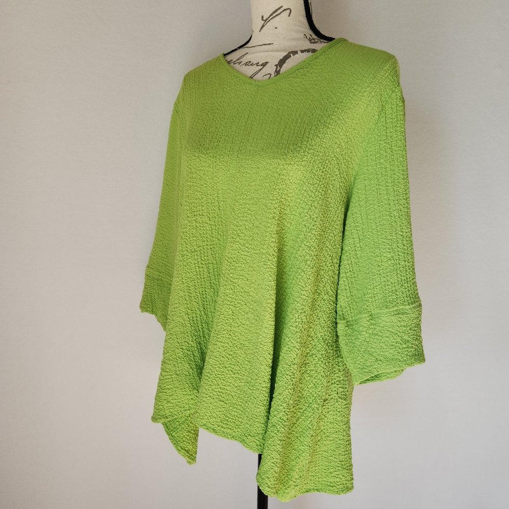Yushi Lagenlook Stretch Gauze Tunic Blouse 3/4 Sleeve Neon-Green